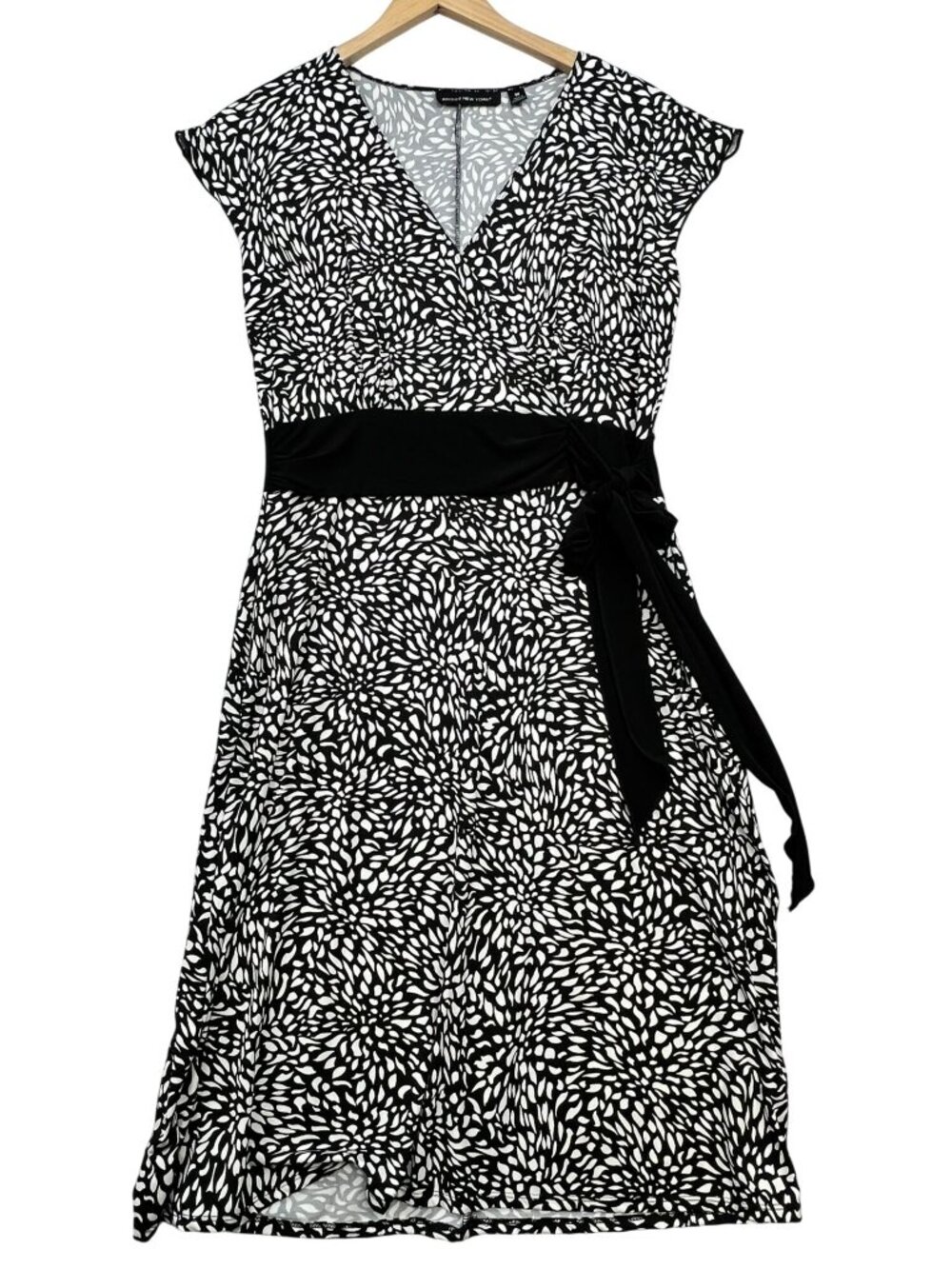Briggs New York Womens Cap Sleeve Faux Wrap A-Line Midi Dress Size Medium Black